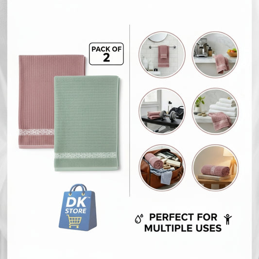 Premium Hand Towel 21x14 Inch - Soft Absorbent Cotton Towel Pink Green Pack of 2 | Bathroom Kitchen Gym Towel