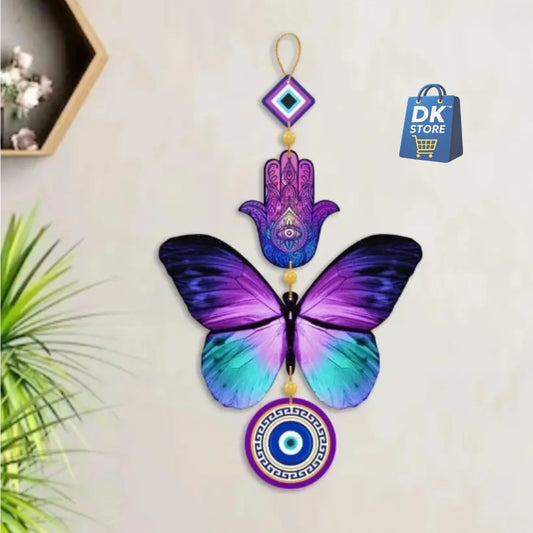 Wooden Butterfly Evil Eye Wall Hanging - Handcrafted Multicolor Wall Decor for Home Office Living Room | Nazar Protection