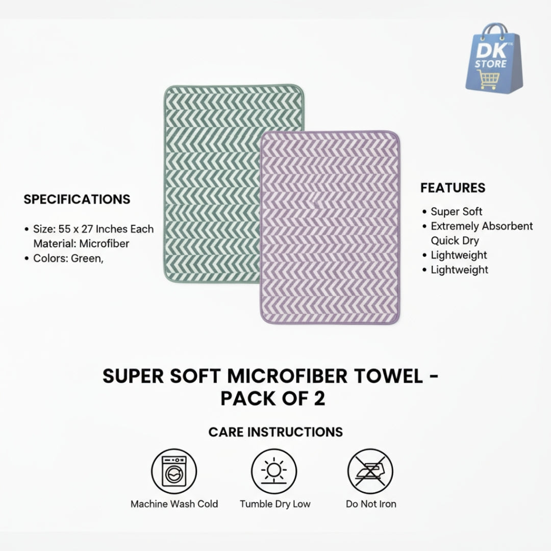 Coral Fleece Bath Towel 55x27in - Super Soft Quick Dry ( Purple, Green Color)