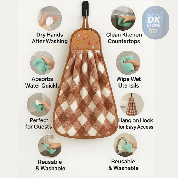Microfiber Hanging Kitchen Towel with Loop – 38×28 cm (Multi-Color) - DK Store