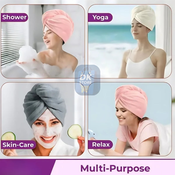 Midastra Microfiber Hair Towel Wrap – Quick Dry & Anti-Frizz Turban (65×25 cm, Multi-Color) (Pack of 2) (Pack of 6) - DK Store
