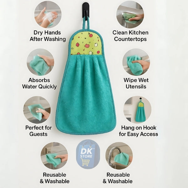 Microfiber Hanging Kitchen Towel with Loop – 38×28 cm (Multi-Color) - DK Store