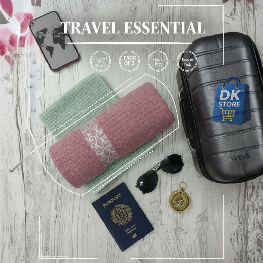 Premium Hand Towel 21x14 Inch - Soft Absorbent Cotton Towel Pink Green Pack of 2 | Bathroom Kitchen Gym Towel