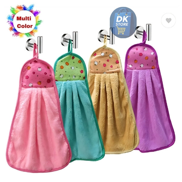 Microfiber Kitchen Towel with Loop - 38x28cm Quick Dry Pink,Green, Yellow, Purpule (Pack of 4)