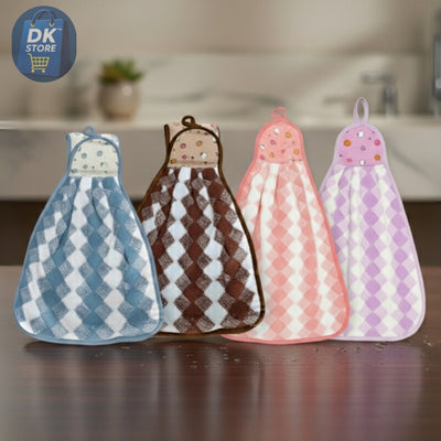 Microfiber Kitchen Towel with Loop - 38x28cm Quick Dry - Blue, Brown, Pink, Purple ( Pack of 4)