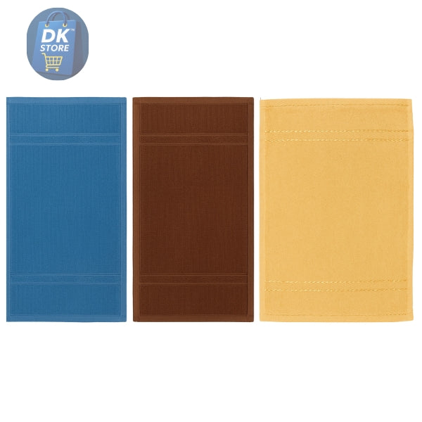 Cotton Hand Towel 11x17 inch - Super Soft Quick Dry ( Blue, Brown, Orange) (Pack 3)