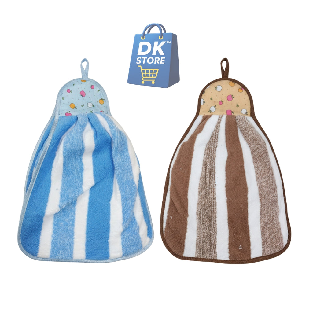 Microfiber Kitchen Towel with Loop - 38x28cm Quick Dry - Blue, Brown ( Pack of 2)
