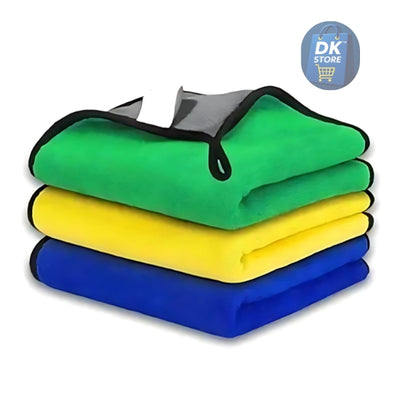 Microfiber Cleaning Cloth 30x40cm - Dual-Sided 600 GSM - Green,Yellow, Navy (Pack of 3)