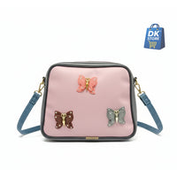 Pink Butterfly Crossbody Bag for Girl, Women - Dual Compartment Sling Bag with Adjustable Strap | Ladies Shoulder Handbag