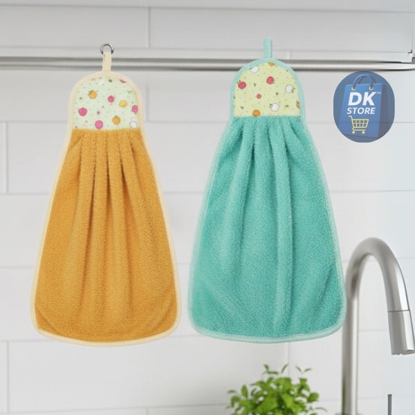 Microfiber Kitchen Towel with Loop - 38x28cm Quick Dry Brown,Light Green (Pack of 2)