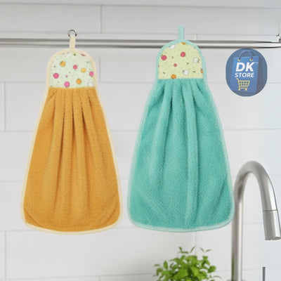 Microfiber Kitchen Towel with Loop - 38x28cm Quick Dry Brown,Light Green (Pack of 2)