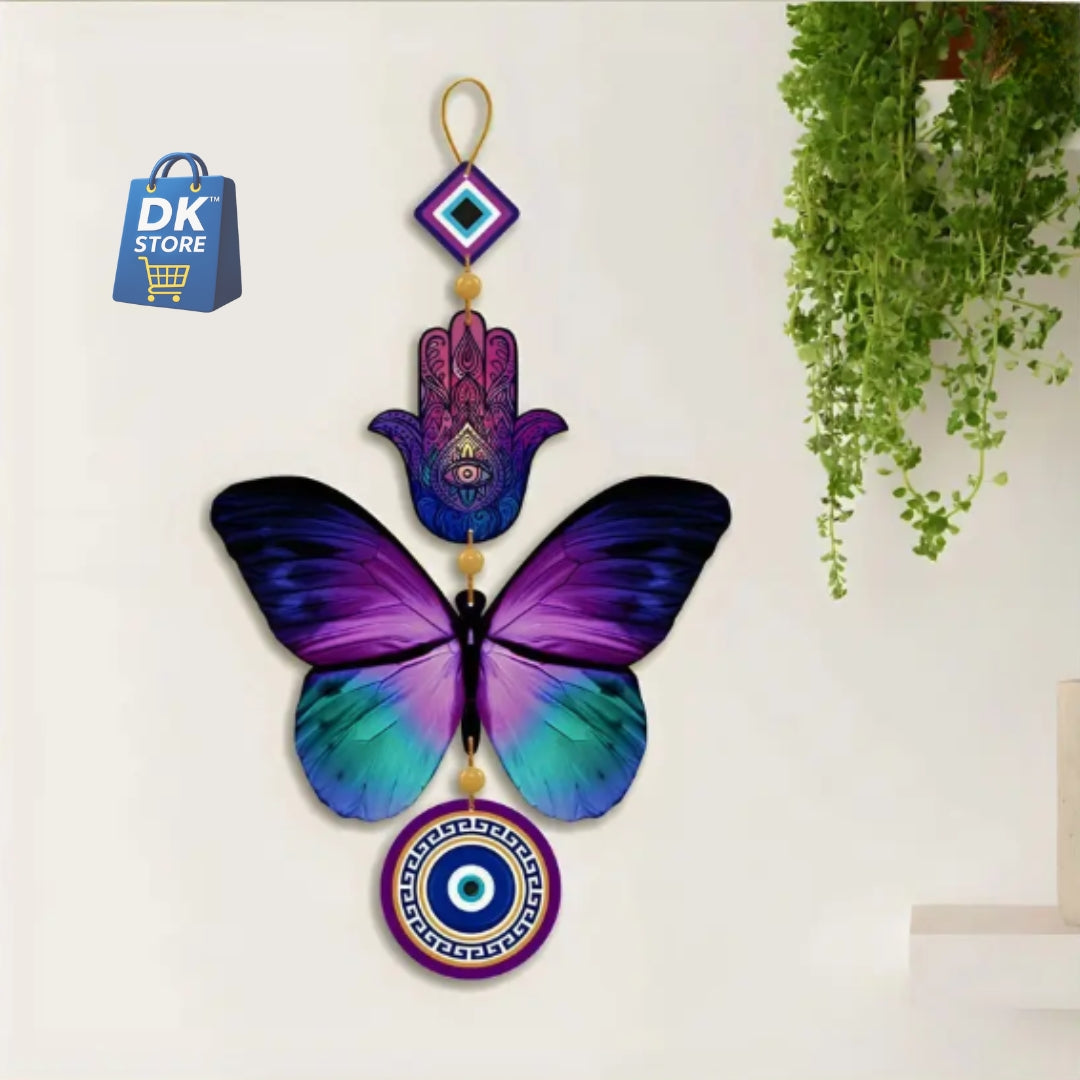 Wooden Butterfly Evil Eye Wall Hanging - Handcrafted Multicolor Wall Decor for Home Office Living Room | Nazar Protection