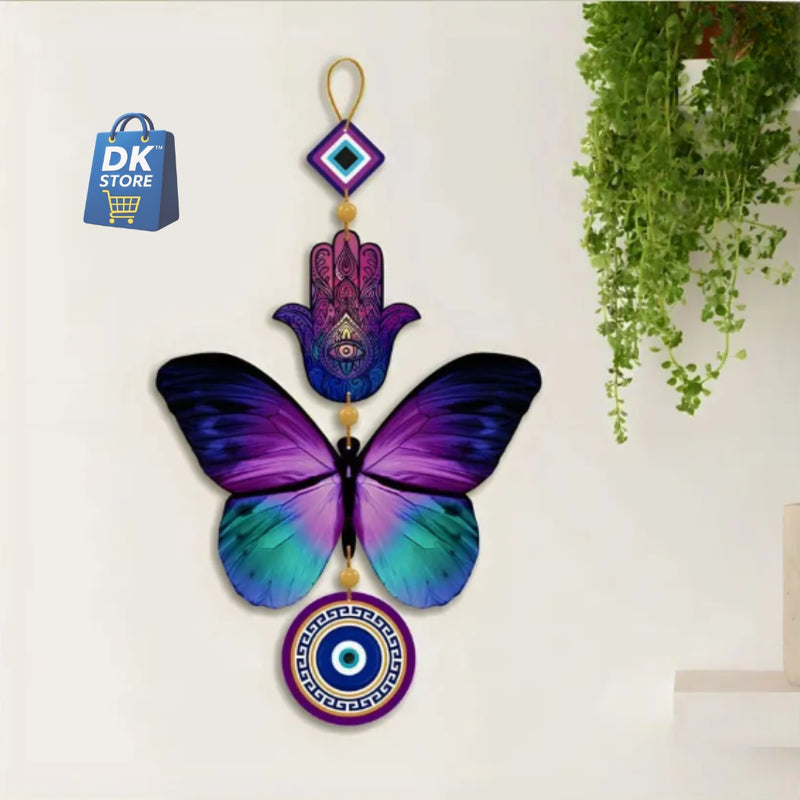 Wooden Butterfly Evil Eye Wall Hanging - Handcrafted Multicolor Wall Decor for Home Office Living Room | Nazar Protection