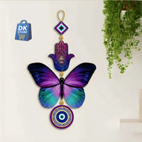 Wooden Butterfly Evil Eye Wall Hanging - Handcrafted Multicolor Wall Decor for Home Office Living Room | Nazar Protection