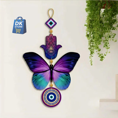 Wooden Butterfly Evil Eye Wall Hanging - Handcrafted Multicolor Wall Decor for Home Office Living Room | Nazar Protection