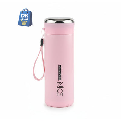400ml Plastic Water Bottle - Compact Pink Bottle with Mirror Top & Strap | BPA Free Leak-Proof Portable