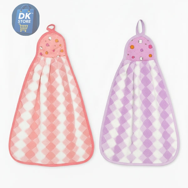 Microfiber Kitchen Towel with Loop - 38x28cm Quick Dry - Pink,Purple ( Pack of 2)