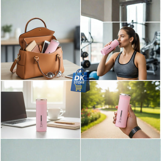 400ml Plastic Water Bottle - Compact Pink Bottle with Mirror Top & Strap | BPA Free Leak-Proof Portable