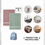 Premium Hand Towel 21x14 Inch - Soft Absorbent Cotton Towel Pink Green Pack of 2 | Bathroom Kitchen Gym Towel