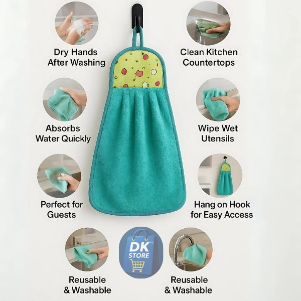 Microfiber Kitchen Towel with Loop - 38x28cm Quick Dry Pink,Green, Yellow, Purpule (Pack of 4)