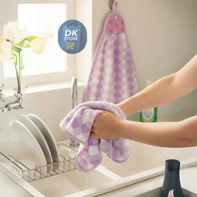 Microfiber Kitchen Towel with Loop - 38x28cm Quick Dry - Pink,Purple ( Pack of 2)