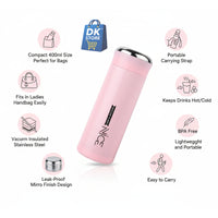 400ml Plastic Water Bottle - Compact Pink Bottle with Mirror Top & Strap | BPA Free Leak-Proof Portable