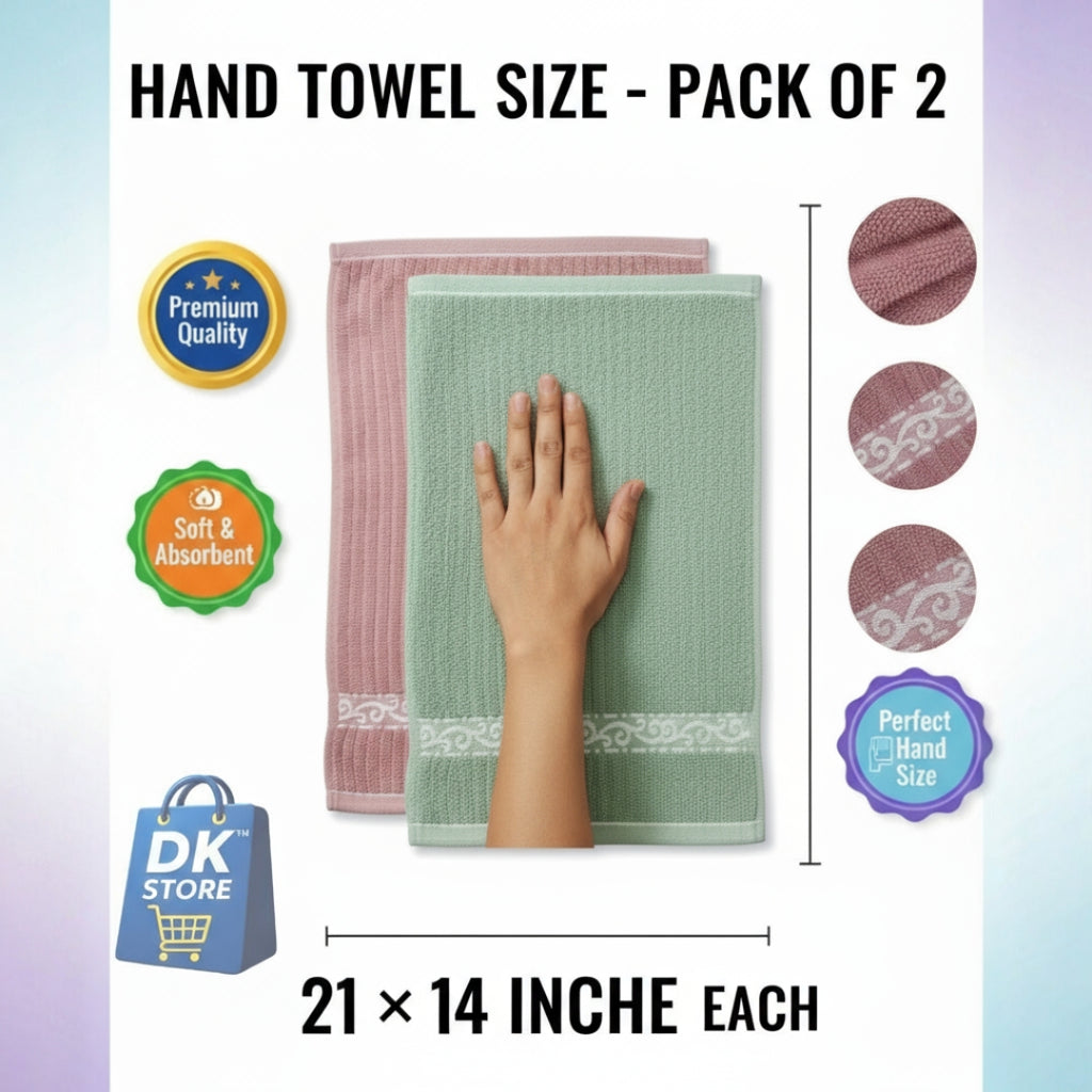 Premium Hand Towel 21x14 Inch - Soft Absorbent Cotton Towel Pink Green Pack of 2 | Bathroom Kitchen Gym Towel