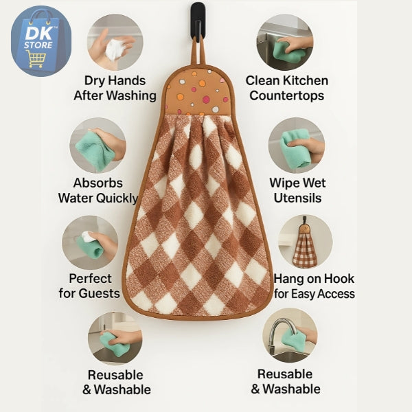 Microfiber Kitchen Towel with Loop - 38x28cm Quick Dry - Blue, Brown, Pink, Purple ( Pack of 4)