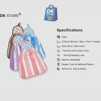 Microfiber Kitchen Towel with Loop - 38x28cm Quick Dry - Blue, Brown, Pink, Purple ( Pack of 4)