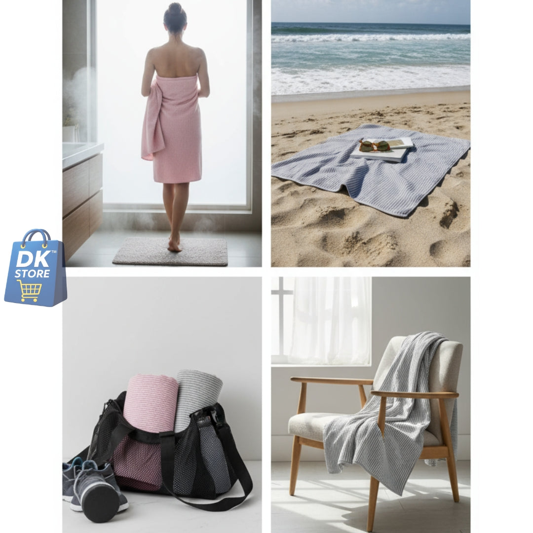 Coral Fleece Bath Towel 55x27in - Super Soft Quick Dry ( Grey,Pink Color)