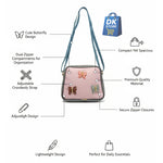 Pink Butterfly Crossbody Bag for Girl, Women - Dual Compartment Sling Bag with Adjustable Strap | Ladies Shoulder Handbag