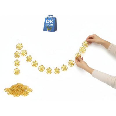 Golden LED Decorative Garland 10 Meter - Swastik Design String Lights with 10 Pieces | Diwali Christmas Festival Decoration