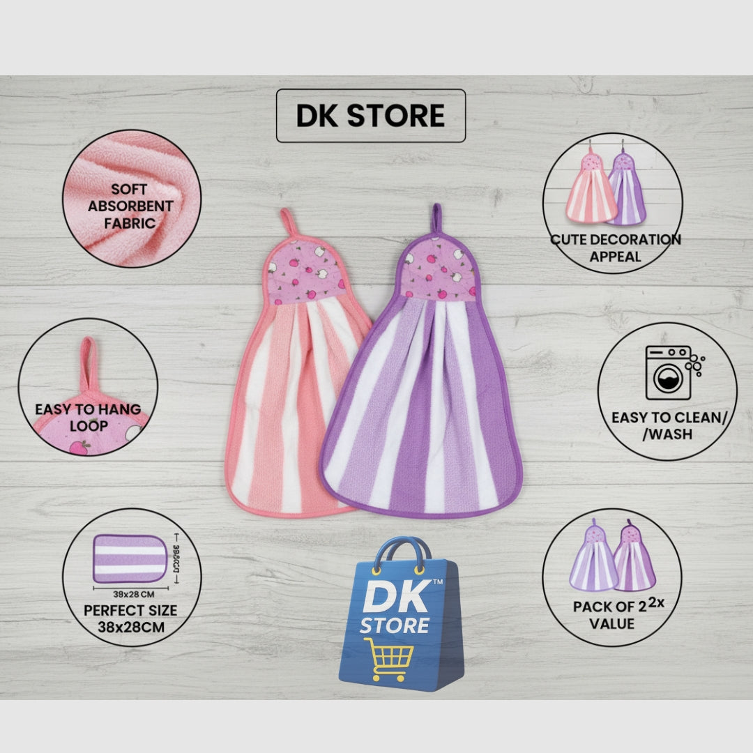 Microfiber Kitchen Towel with Loop - 38x28cm Quick Dry - Pink, Purple ( Pack of 2)