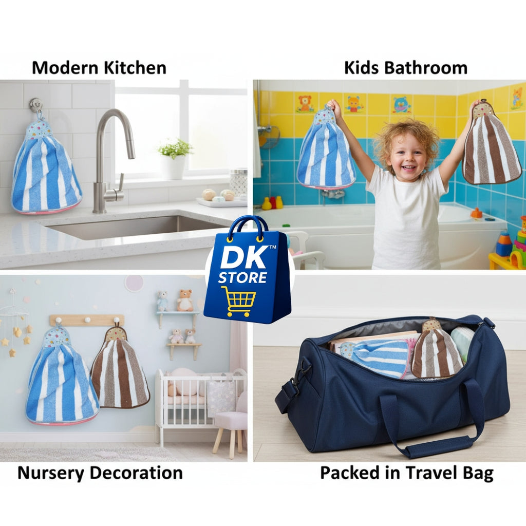 Microfiber Kitchen Towel with Loop - 38x28cm Quick Dry - Blue, Brown ( Pack of 2)