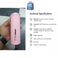 400ml Plastic Water Bottle - Compact Pink Bottle with Mirror Top & Strap | BPA Free Leak-Proof Portable