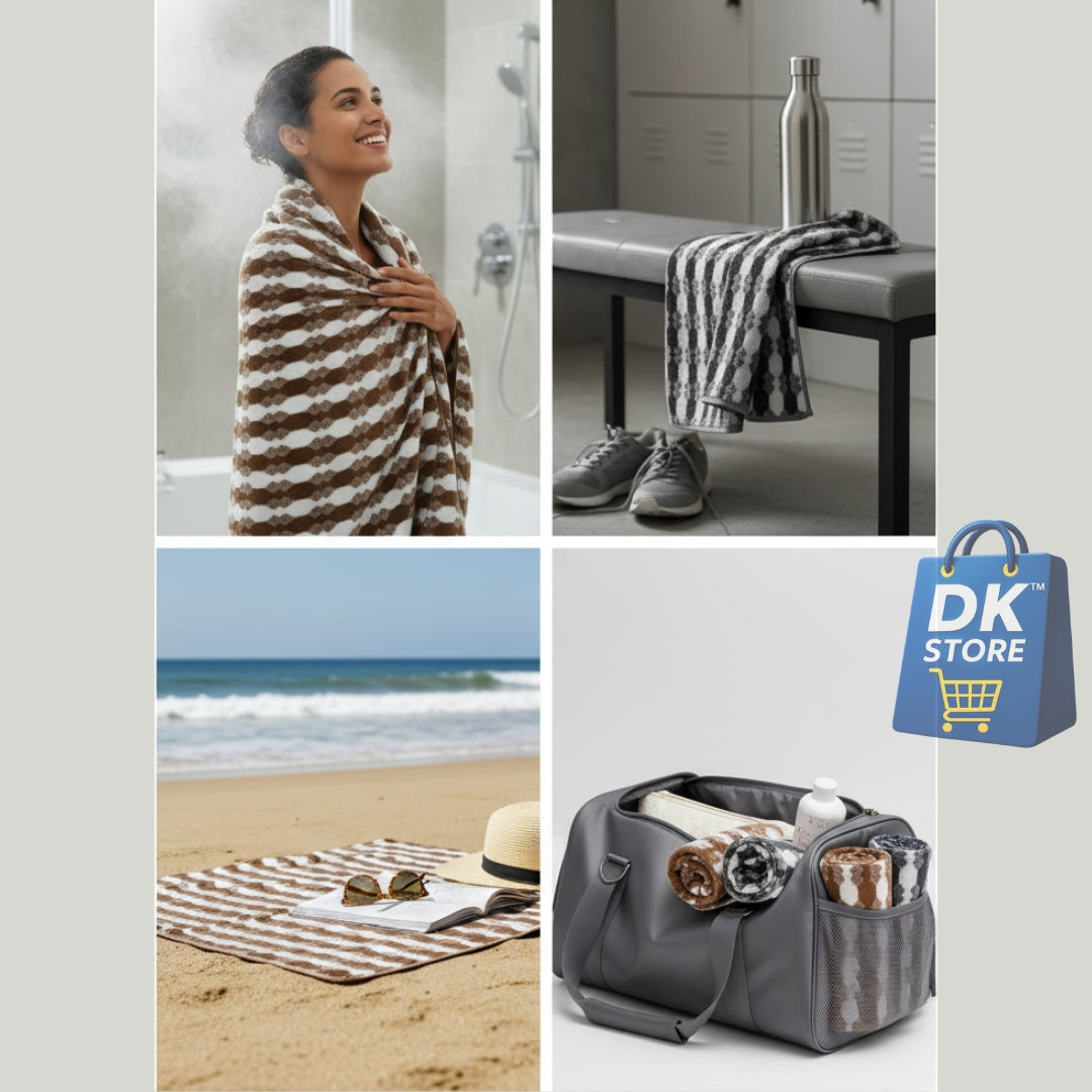 Coral Fleece Bath Towel 55x27in - Super Soft Quick Dry ( Brown, Black Color)