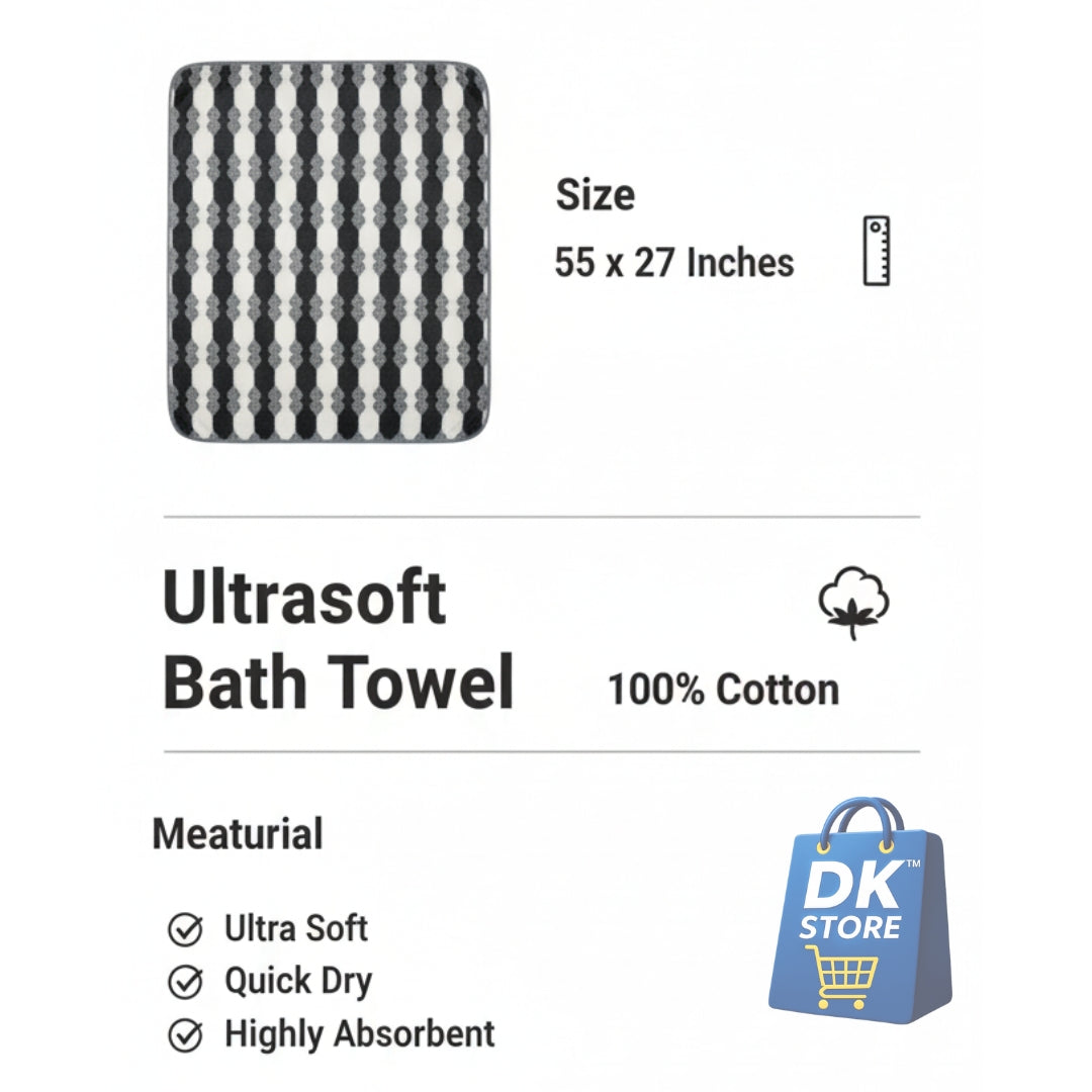 Coral Fleece Bath Towel 55x27in - Super Soft Quick Dry ( Black Color)