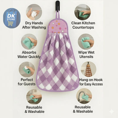 Microfiber Kitchen Towel with Loop - 38x28cm Quick Dry - Pink,Purple ( Pack of 2)