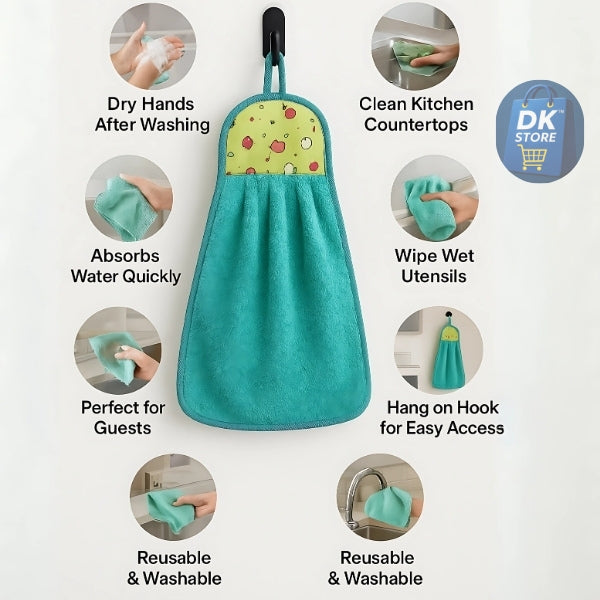 Microfiber Kitchen Towel with Loop - 38x28cm Quick Dry Brown,Light Green (Pack of 2)