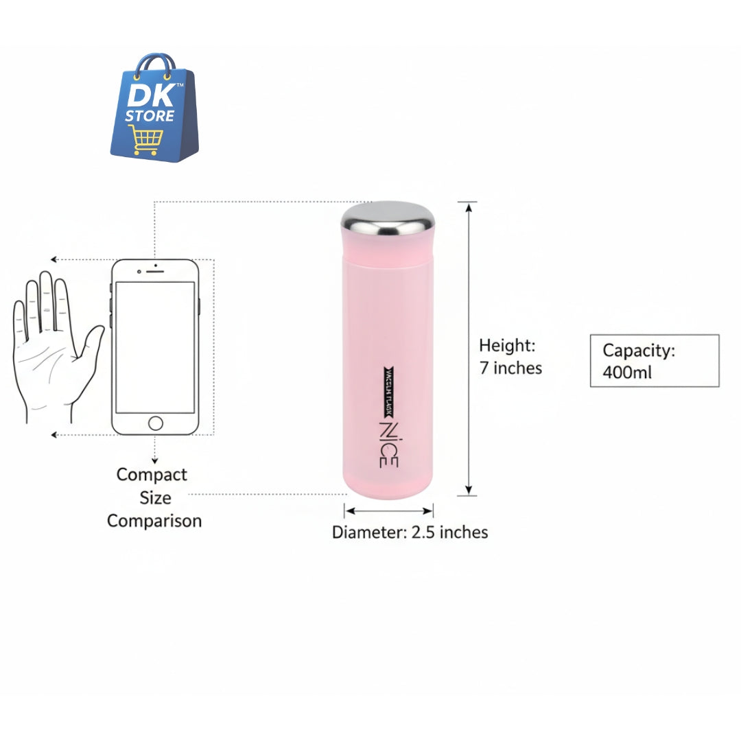 400ml Plastic Water Bottle - Compact Pink Bottle with Mirror Top & Strap | BPA Free Leak-Proof Portable