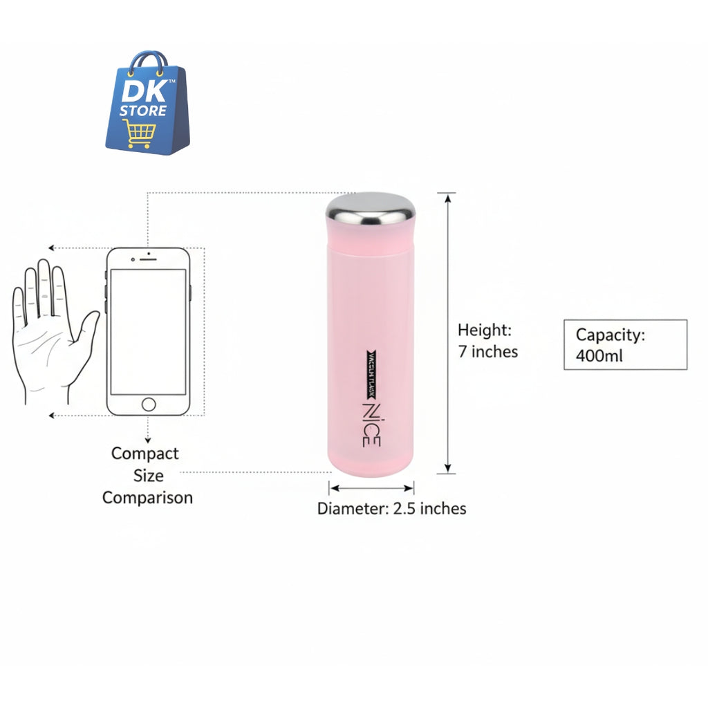 400ml Plastic Water Bottle - Compact Pink Bottle with Mirror Top & Strap | BPA Free Leak-Proof Portable