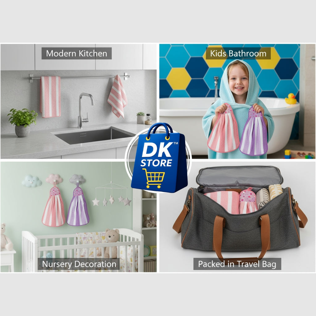 Microfiber Kitchen Towel with Loop - 38x28cm Quick Dry - Pink, Purple ( Pack of 2)