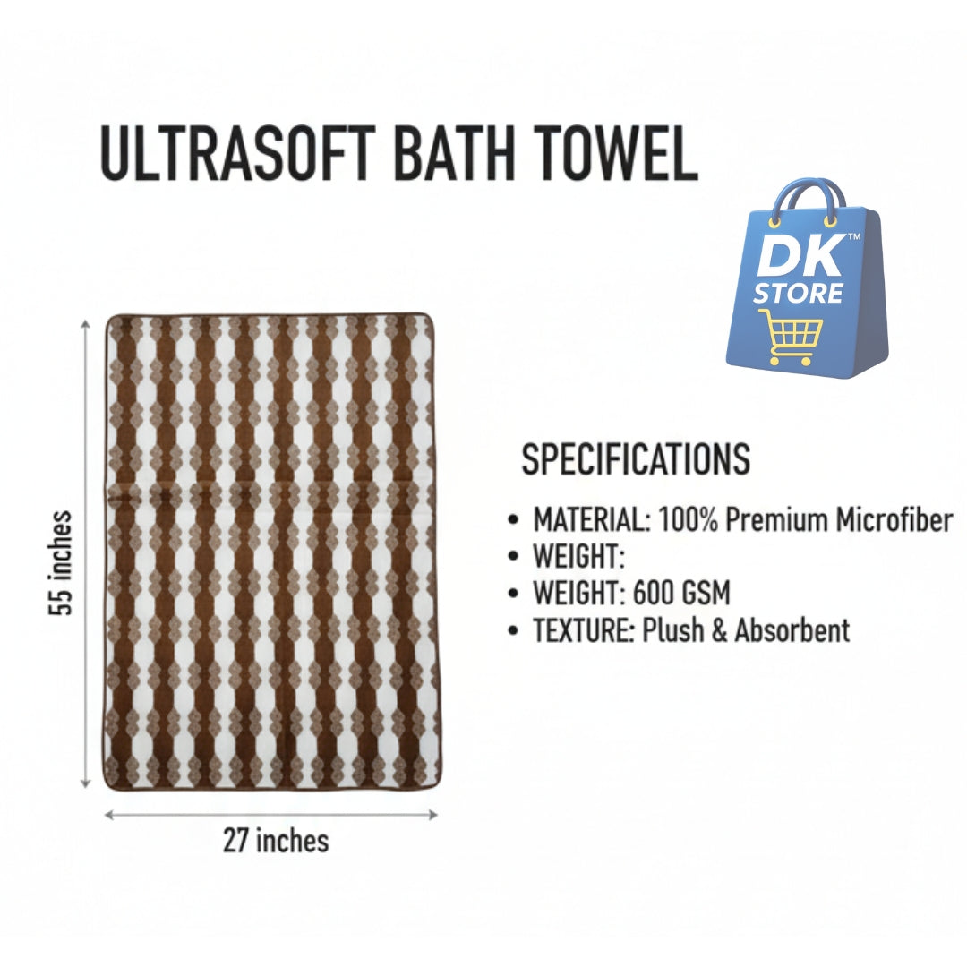 Coral Fleece Bath Towel 55x27in - Super Soft Quick Dry ( Brown, Black Color)