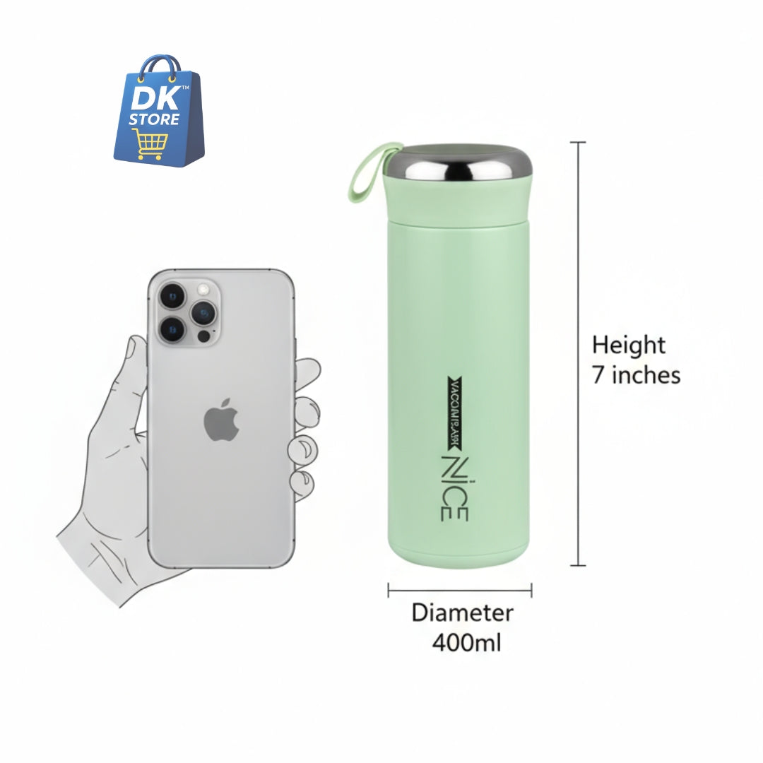 400ml Plastic Water Bottle - Compact Mint Green Bottle with Mirror Top & Strap | BPA Free Leak-Proof Portable