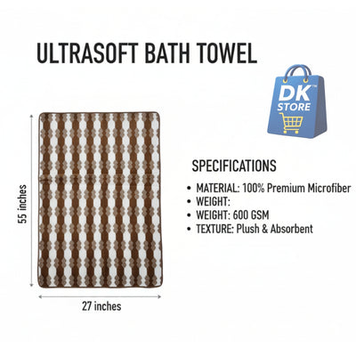 Coral Fleece Bath Towel 55x27in - Super Soft Quick Dry ( Brown Color)