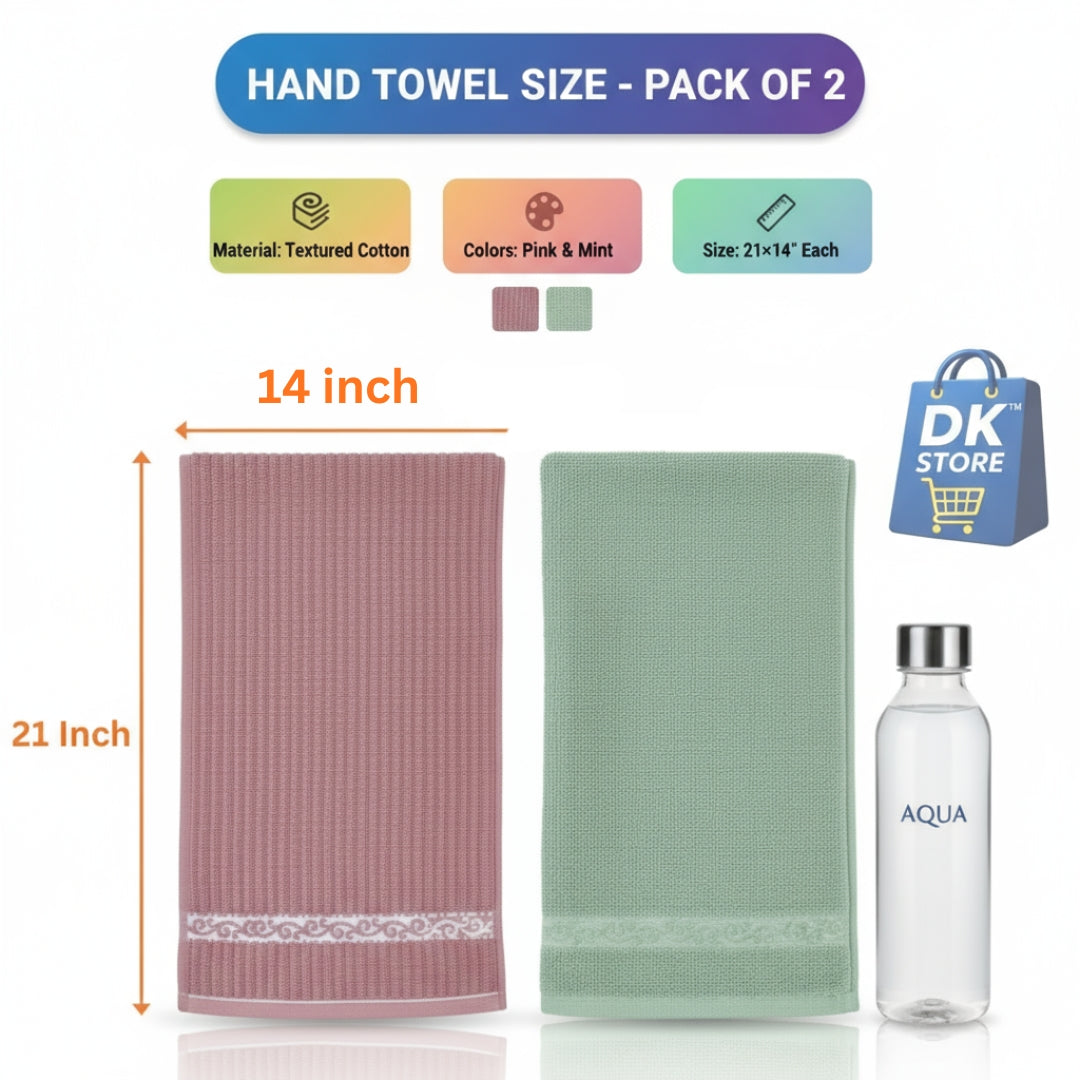 Premium Hand Towel 21x14 Inch - Soft Absorbent Cotton Towel Pink Green Pack of 2 | Bathroom Kitchen Gym Towel
