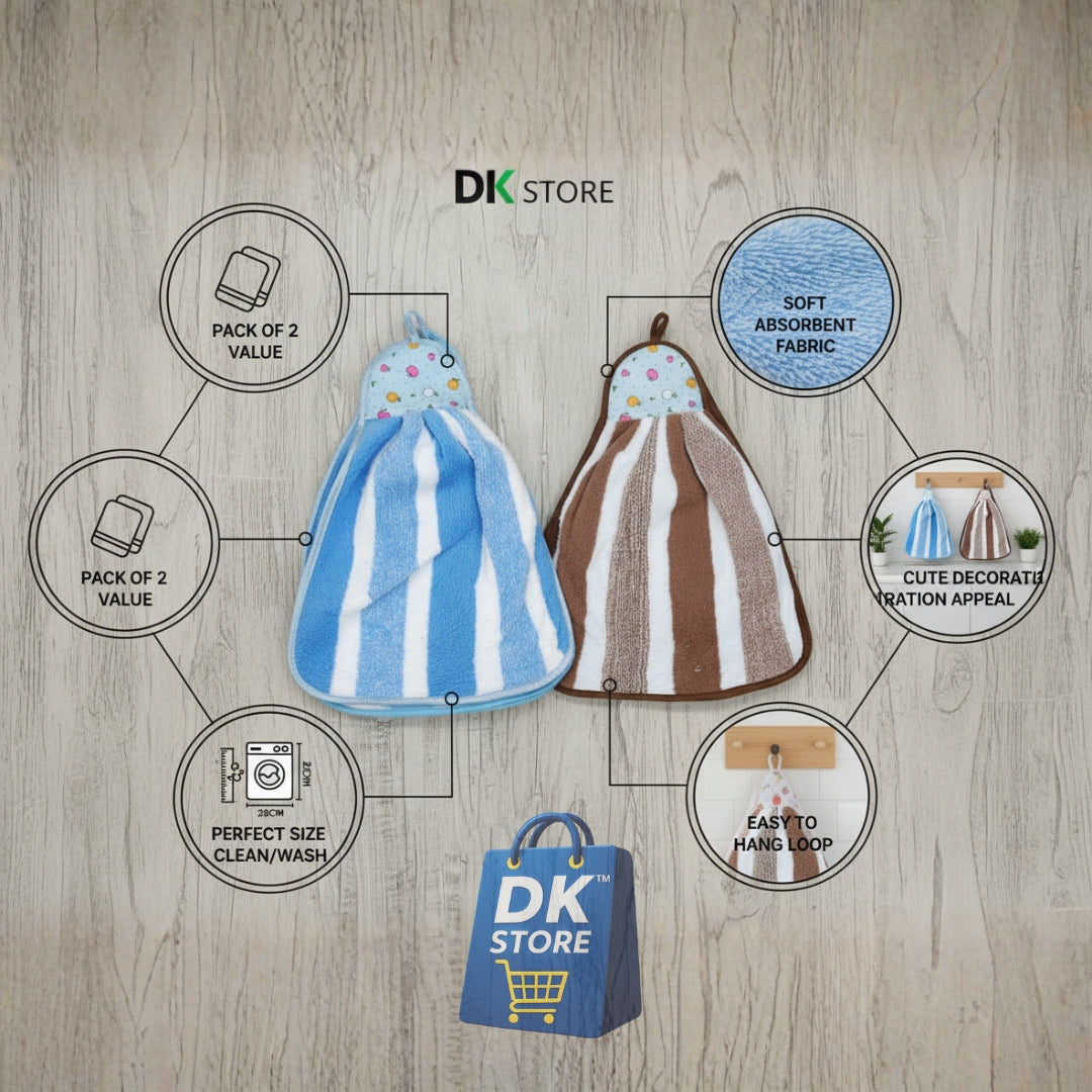 Microfiber Kitchen Towel with Loop - 38x28cm Quick Dry - Blue, Brown ( Pack of 2)