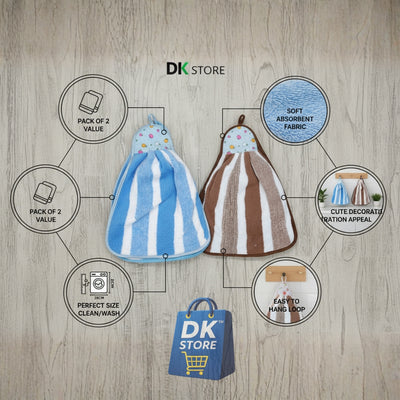 Microfiber Kitchen Towel with Loop - 38x28cm Quick Dry - Blue, Brown ( Pack of 2)