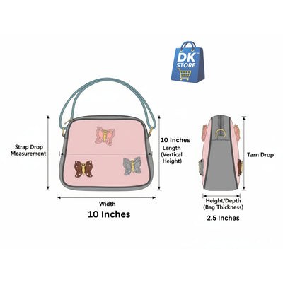 Pink Butterfly Crossbody Bag for Girl, Women - Dual Compartment Sling Bag with Adjustable Strap | Ladies Shoulder Handbag