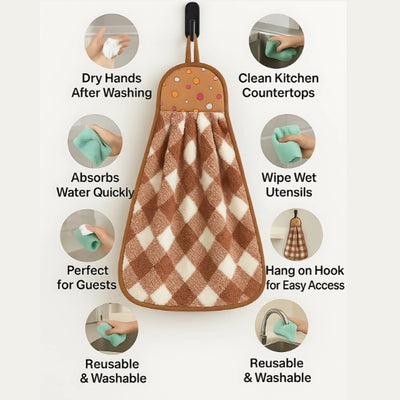 Microfiber Kitchen Towel with Loop - 38x28cm Quick Dry - Blue, Brown ( Pack of 2)